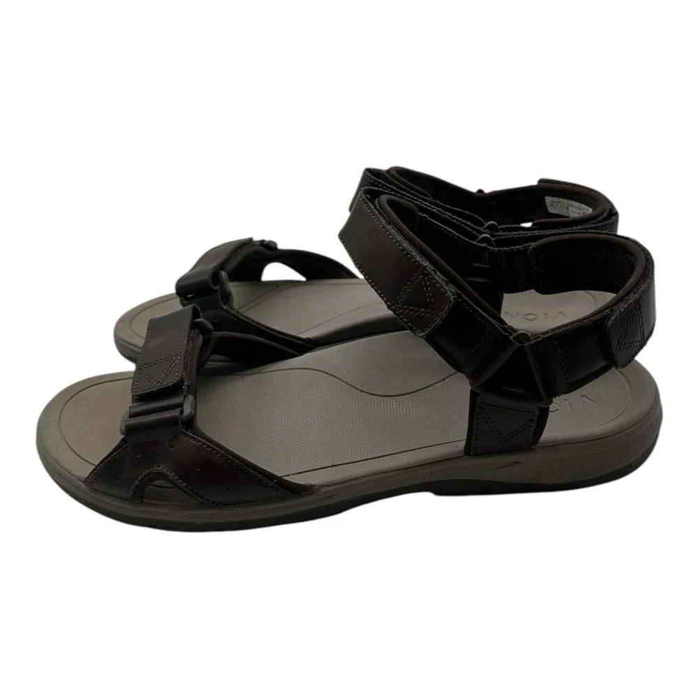 Vionic Canoe Leo Sandals Mens Size 13‎ Brown Leather Adjustable Backstrap